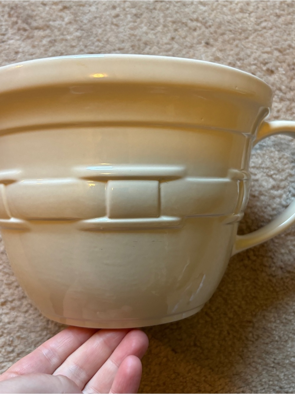 Longaberger Cream Ceramic Mug with Basket-Weave Detail